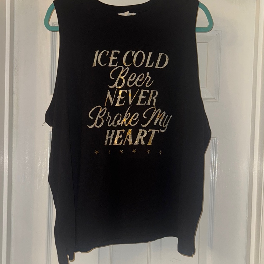 Maurices Black Tank Top with Gold Text